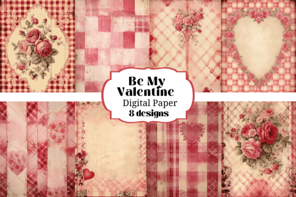 8 Valentine Junk Journal Backgrounds: Digital Paper Crafts