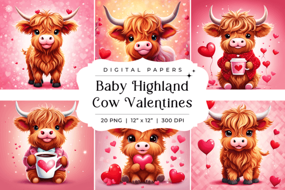Adorable Baby Highland Cow Valentines Backgrounds for Your Projects
