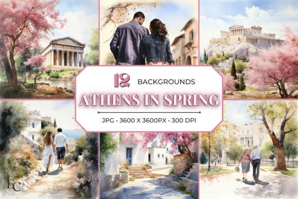 Capture Greek Springtime: The Athens in Spring Watercolor Backgrounds