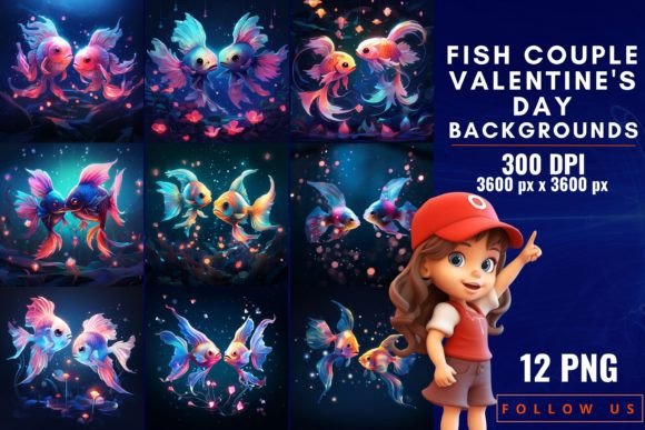 Dive into Romance with Fish Couple Valentine's Day Backgrounds