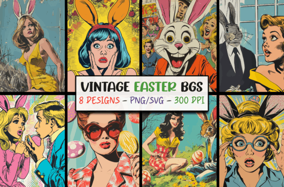 Funny Vintage Easter Backgrounds Bundle for Designers
