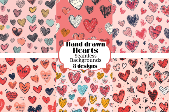 Hand Drawn Hearts Seamless Backgrounds for Creative Projects